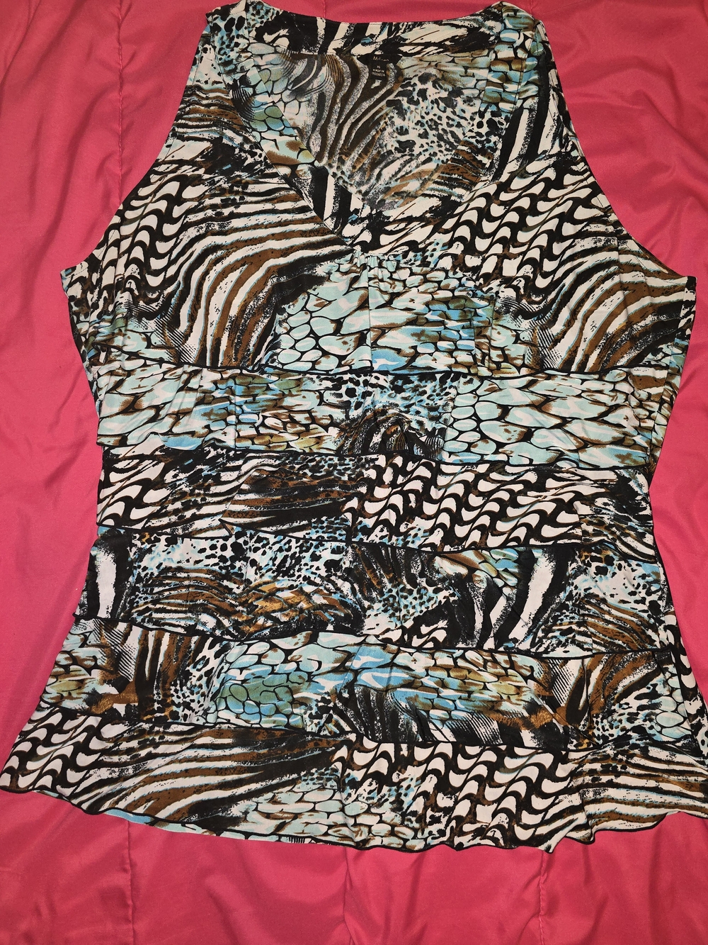 Milano Mixed Animal Print V-Neck Tank Top in Black, White, Aqua & Brown